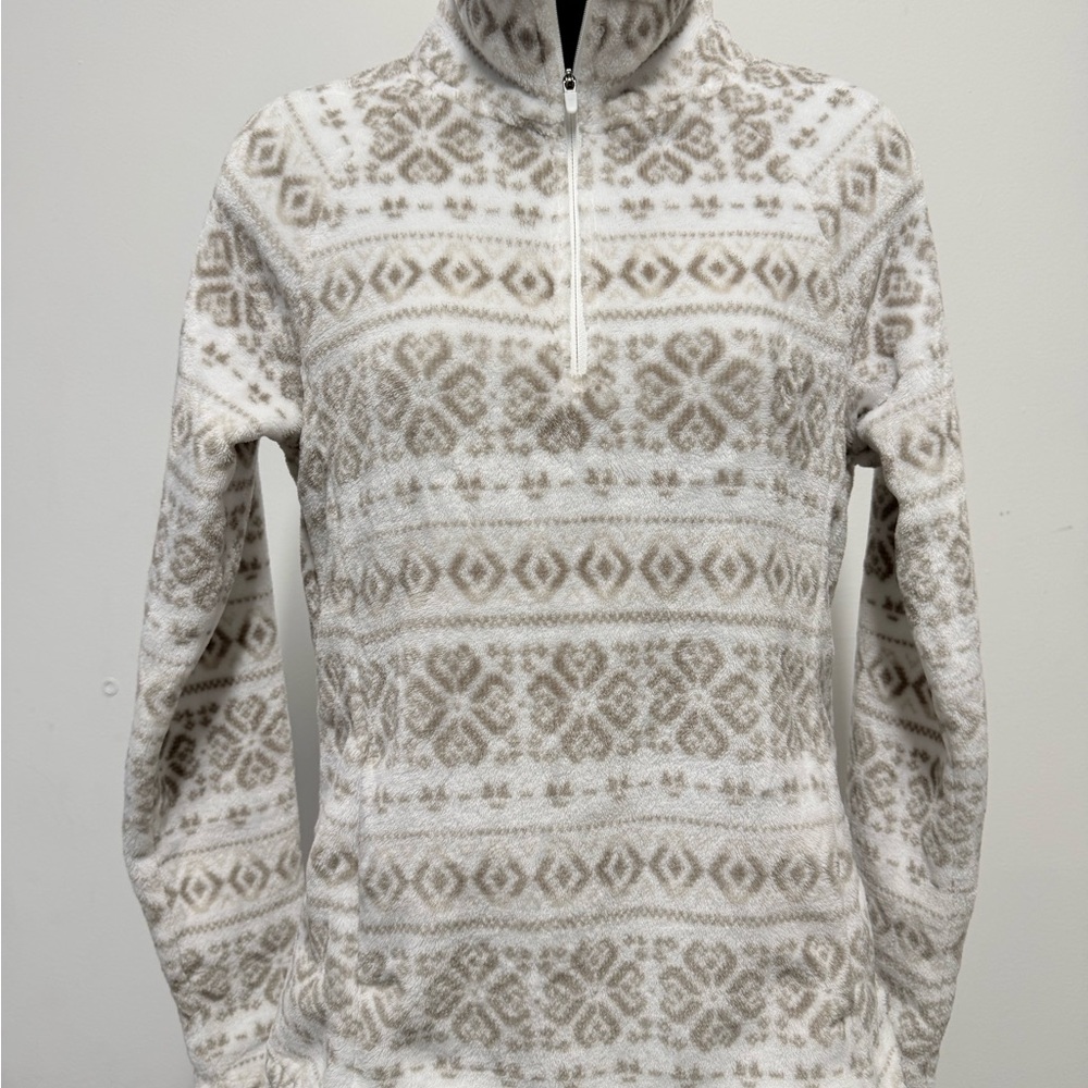 Eddie Bauer Cream and Brown Patterned Turtleneck Sweater